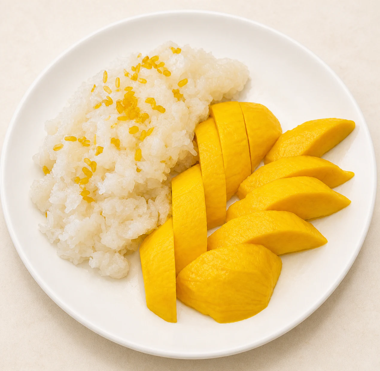 Mango sticky rice with mango and sweet coconut cream